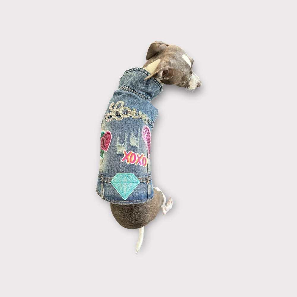 M/L pet denim jacket with iron on